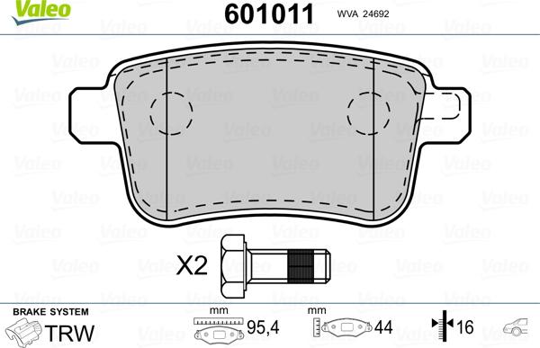 Valeo 601011 - Тормозные колодки, дисковые, комплект autospares.lv