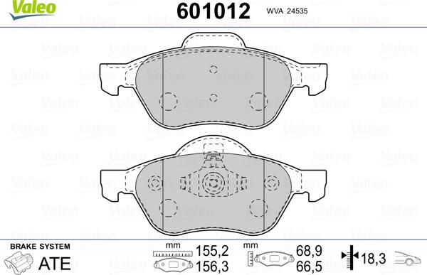 Valeo 601012 - Тормозные колодки, дисковые, комплект autospares.lv