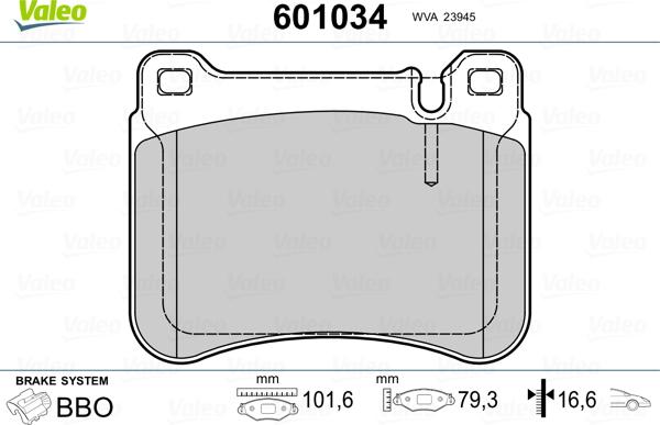 Valeo 601034 - Тормозные колодки, дисковые, комплект autospares.lv