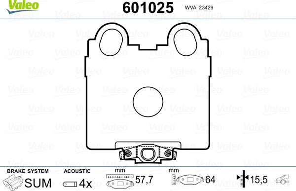 Valeo 601025 - Тормозные колодки, дисковые, комплект autospares.lv