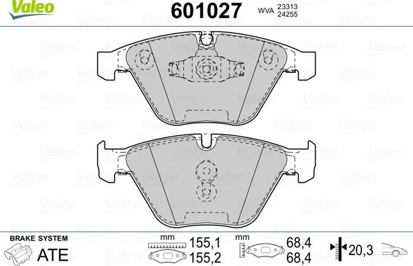 Valeo 601027 - Тормозные колодки, дисковые, комплект autospares.lv