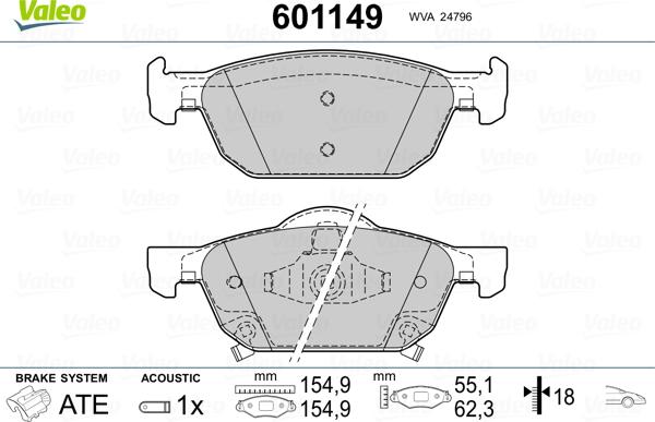 Valeo 601149 - Тормозные колодки, дисковые, комплект autospares.lv