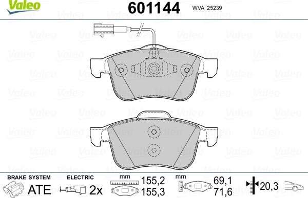 Valeo 601144 - Тормозные колодки, дисковые, комплект autospares.lv