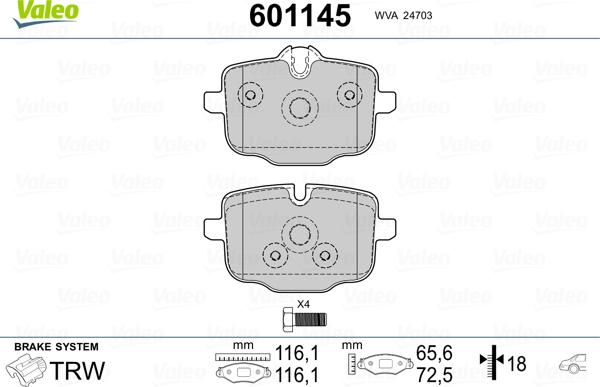 Valeo 601145 - Тормозные колодки, дисковые, комплект autospares.lv