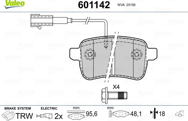 Valeo 601142 - Тормозные колодки, дисковые, комплект autospares.lv