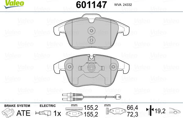 Valeo 601147 - Тормозные колодки, дисковые, комплект autospares.lv