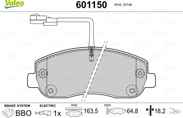 Valeo 601150 - Тормозные колодки, дисковые, комплект autospares.lv