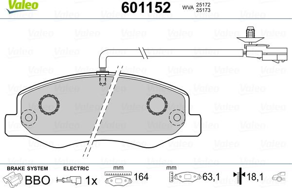 Valeo 601152 - Тормозные колодки, дисковые, комплект autospares.lv