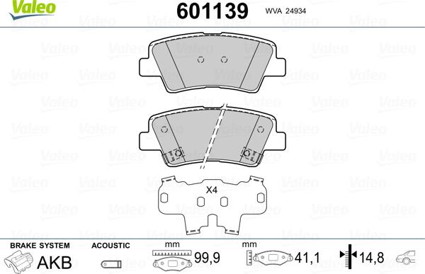 Valeo 601139 - Тормозные колодки, дисковые, комплект autospares.lv