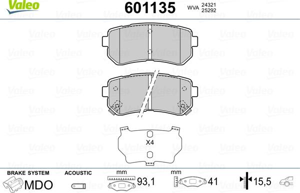 Valeo 601135 - Тормозные колодки, дисковые, комплект autospares.lv