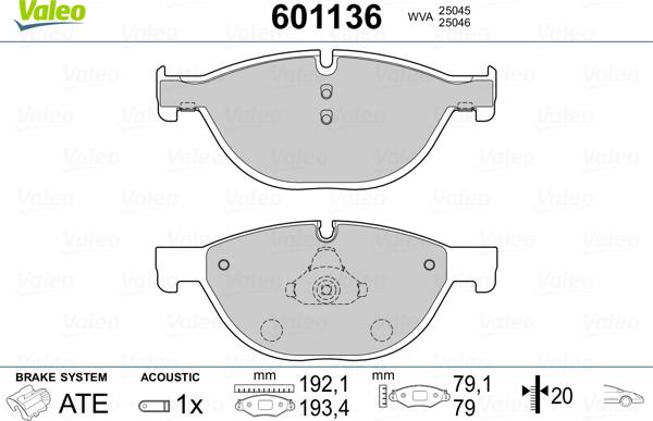 Valeo 601136 - Тормозные колодки, дисковые, комплект autospares.lv