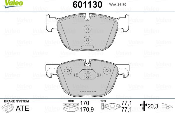 Valeo 601130 - Тормозные колодки, дисковые, комплект autospares.lv