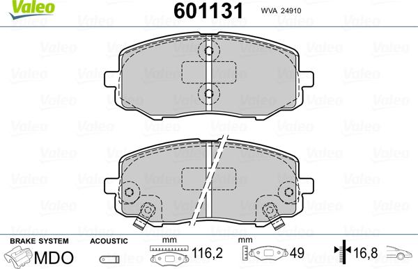 Valeo 601131 - Тормозные колодки, дисковые, комплект autospares.lv