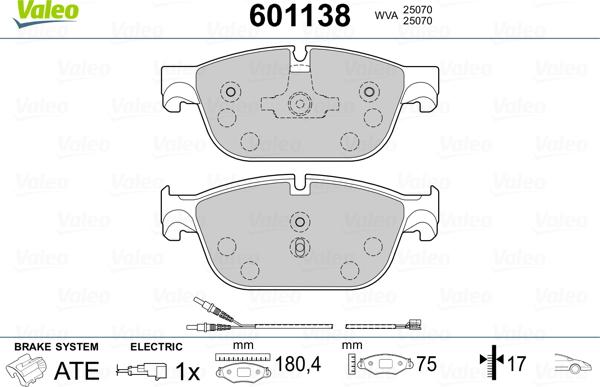 Valeo 601138 - Тормозные колодки, дисковые, комплект autospares.lv