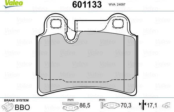 Valeo 601133 - Тормозные колодки, дисковые, комплект autospares.lv