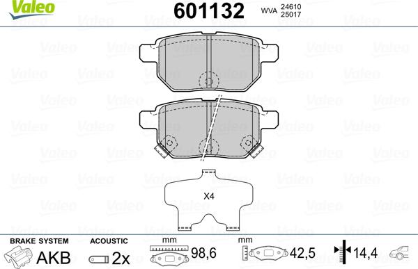 Valeo 601132 - Тормозные колодки, дисковые, комплект autospares.lv