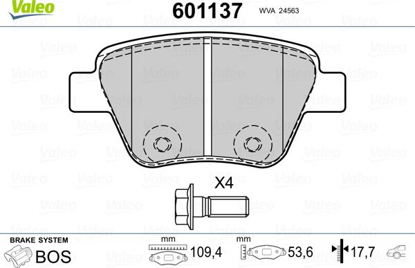 Valeo 601137 - Тормозные колодки, дисковые, комплект autospares.lv