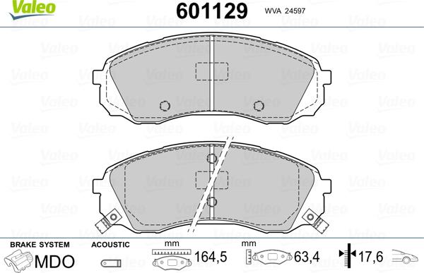 Valeo 601129 - Тормозные колодки, дисковые, комплект autospares.lv