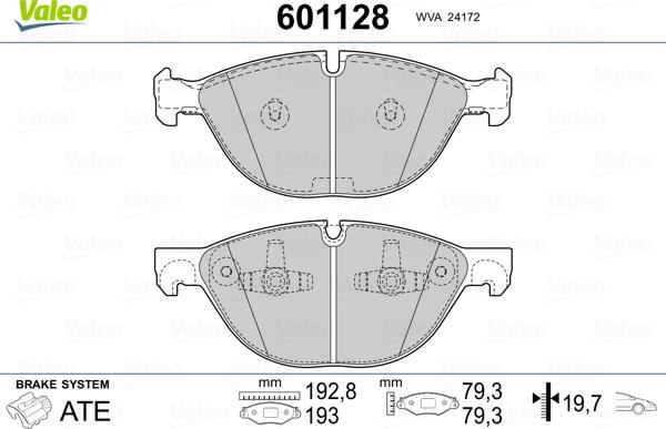 Valeo 601128 - Тормозные колодки, дисковые, комплект autospares.lv