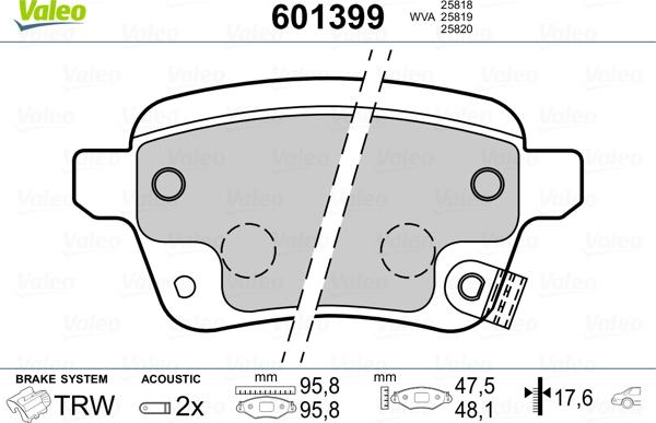 Valeo 601399 - Тормозные колодки, дисковые, комплект autospares.lv