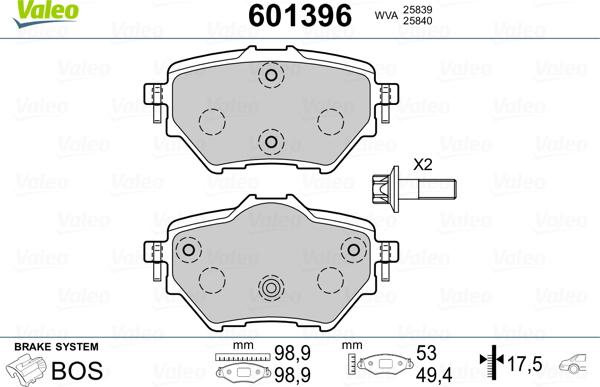 Valeo 601396 - Тормозные колодки, дисковые, комплект autospares.lv