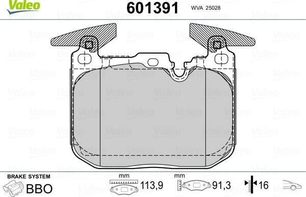 Valeo 601391 - Тормозные колодки, дисковые, комплект autospares.lv