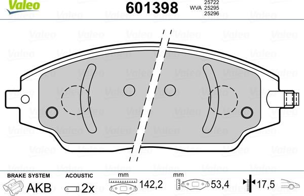 Valeo 601398 - Тормозные колодки, дисковые, комплект autospares.lv