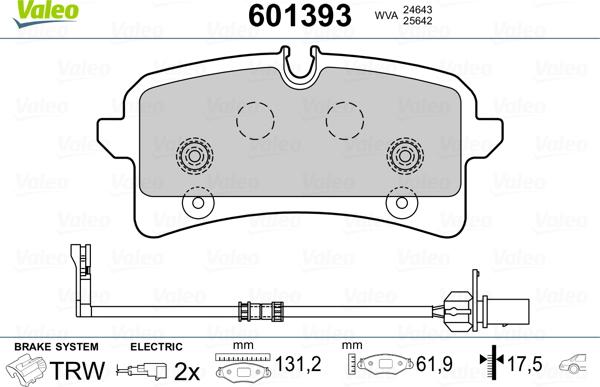 Valeo 601393 - Тормозные колодки, дисковые, комплект autospares.lv