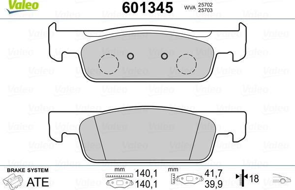 Valeo 601345 - Тормозные колодки, дисковые, комплект autospares.lv