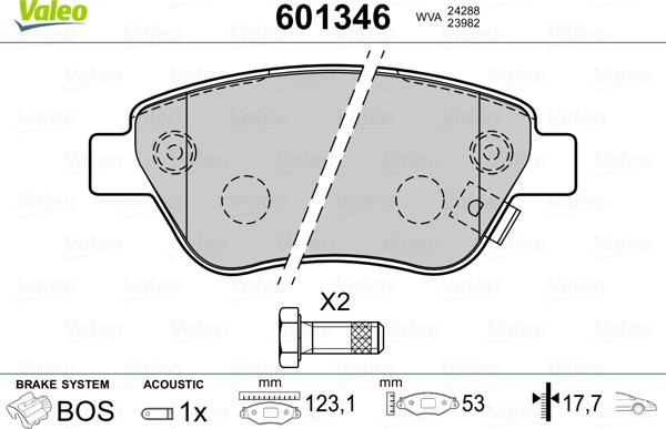 Valeo 601346 - Тормозные колодки, дисковые, комплект autospares.lv