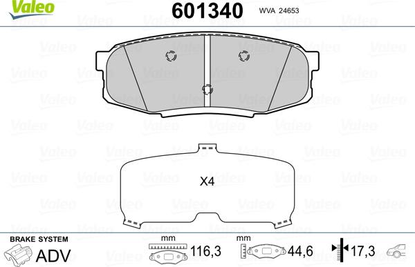 Valeo 601340 - Тормозные колодки, дисковые, комплект autospares.lv