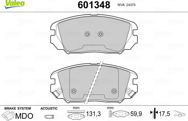 Valeo 601348 - Тормозные колодки, дисковые, комплект autospares.lv