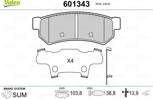 Valeo 601343 - Тормозные колодки, дисковые, комплект autospares.lv