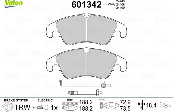 Valeo 601342 - Тормозные колодки, дисковые, комплект autospares.lv