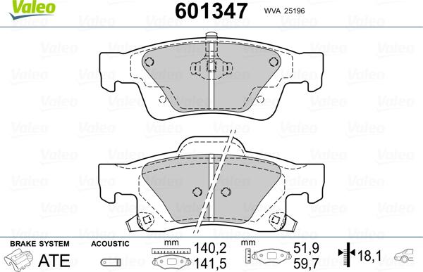 Valeo 601347 - Тормозные колодки, дисковые, комплект autospares.lv