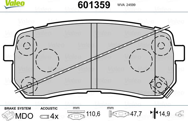 Valeo 601359 - Тормозные колодки, дисковые, комплект autospares.lv