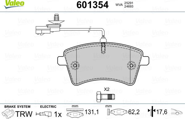 Valeo 601354 - Тормозные колодки, дисковые, комплект autospares.lv