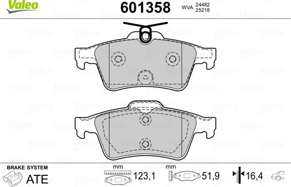 Valeo 601358 - Тормозные колодки, дисковые, комплект autospares.lv