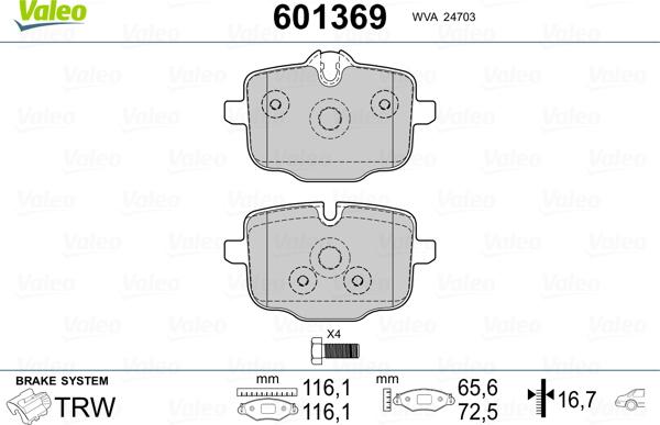 Valeo 601369 - Тормозные колодки, дисковые, комплект autospares.lv