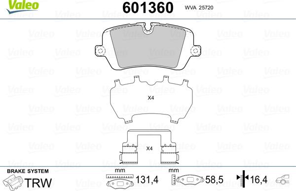 Valeo 601360 - Тормозные колодки, дисковые, комплект autospares.lv