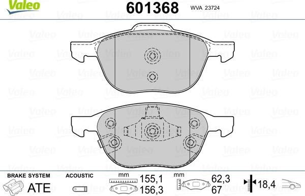 Valeo 601368 - Тормозные колодки, дисковые, комплект autospares.lv