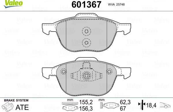 Valeo 601367 - Тормозные колодки, дисковые, комплект autospares.lv