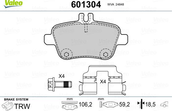 Valeo 601304 - Тормозные колодки, дисковые, комплект autospares.lv