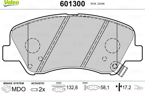 Valeo 601300 - Тормозные колодки, дисковые, комплект autospares.lv