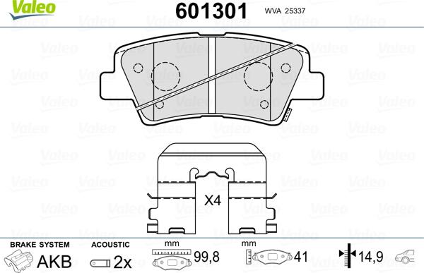 Valeo 601301 - Тормозные колодки, дисковые, комплект autospares.lv