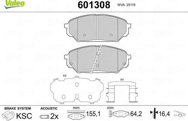 Valeo 601308 - Тормозные колодки, дисковые, комплект autospares.lv