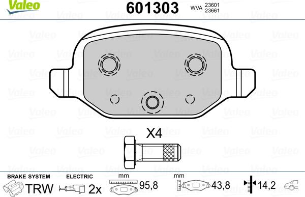 Valeo 601303 - Тормозные колодки, дисковые, комплект autospares.lv