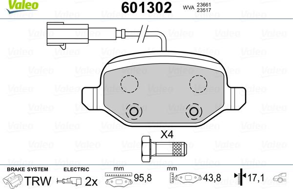 Valeo 601302 - Тормозные колодки, дисковые, комплект autospares.lv