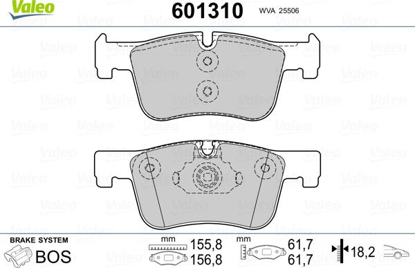 Valeo 601310 - Тормозные колодки, дисковые, комплект autospares.lv