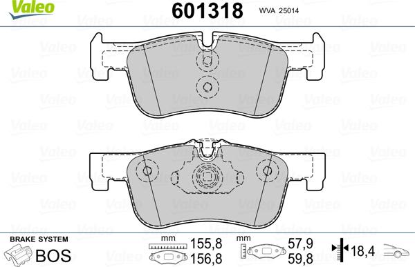 Valeo 601318 - Тормозные колодки, дисковые, комплект autospares.lv